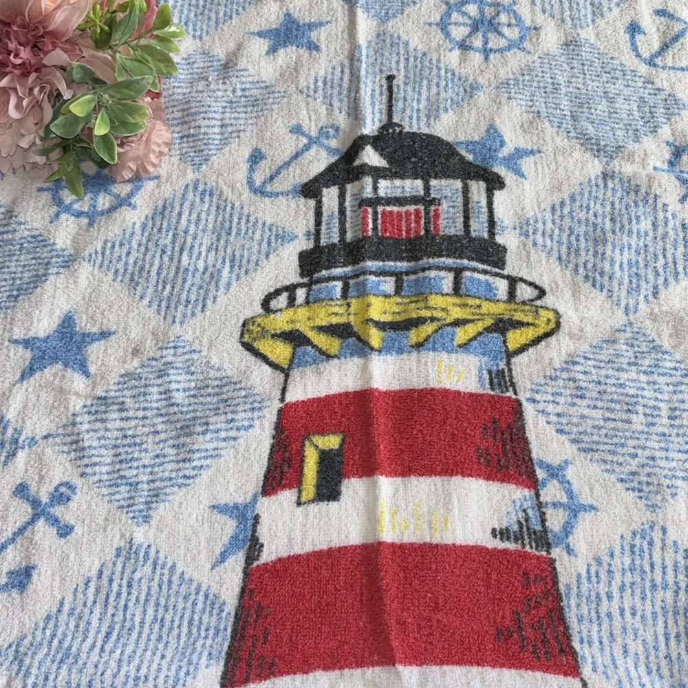 Lighthouse Beach Towel Vintage White And Red Beach Towel 1960s Kmart Beach